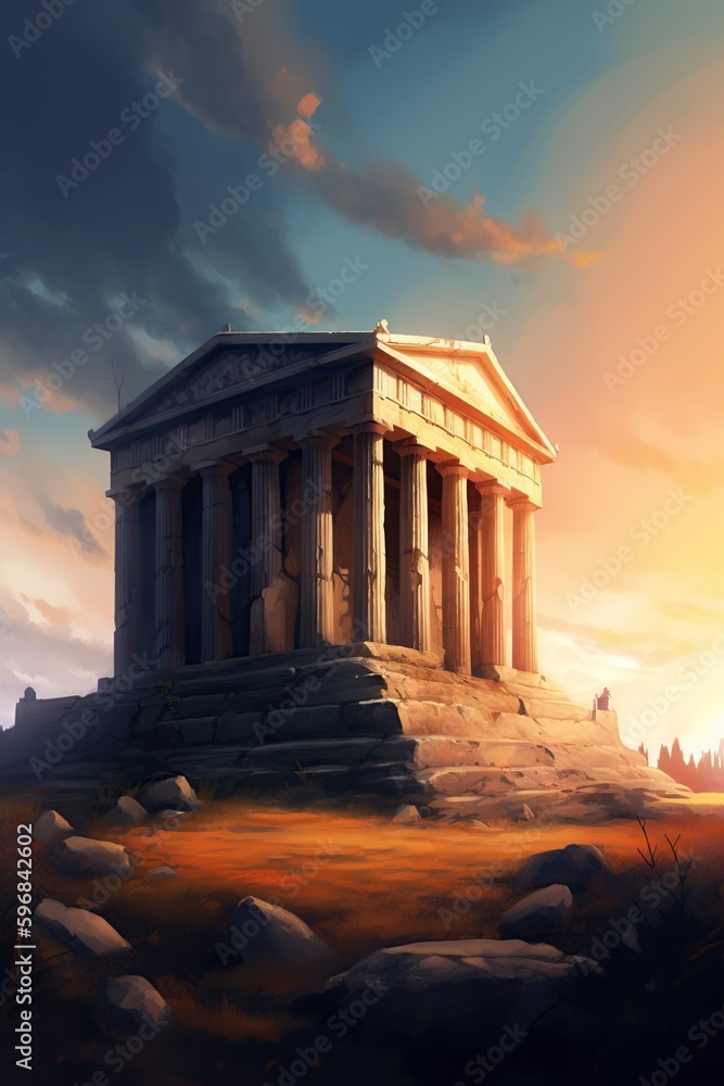Fototapeta premium illustration, creek ancient temple, generative ai