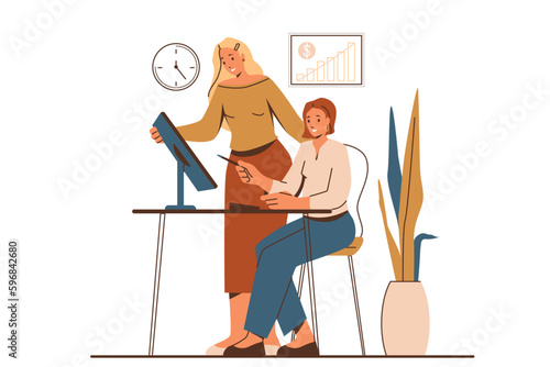 Female entrepreneur vector illustration. One woman show other woman