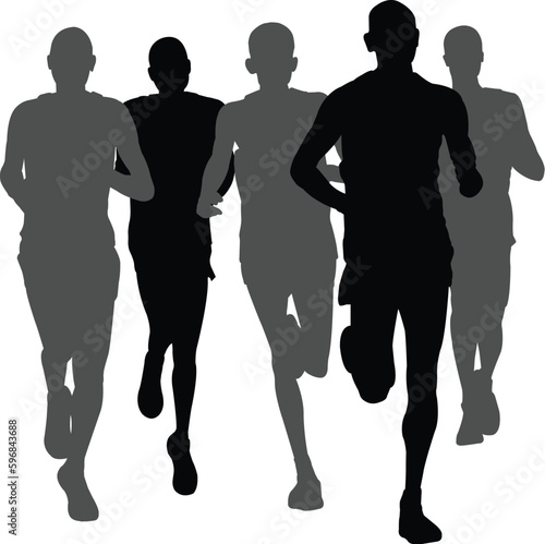 marathon runners running in group - artwork vector