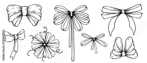 Sketch,doodle of various holiday bows.Vector graphics.