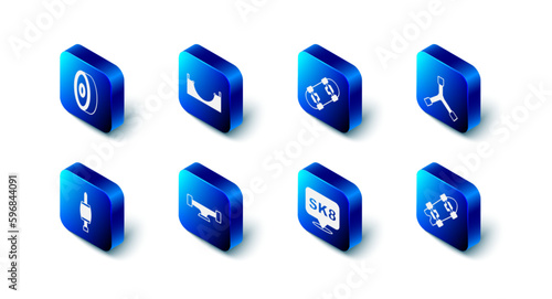 Set Skate park, Skateboard, Y-tool, Longboard or skateboard, wheel, Screwdriver and ball bearing icon. Vector