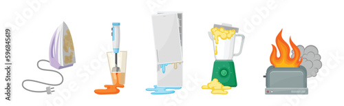 Different Broken and Damaged Home Appliances Vector Set