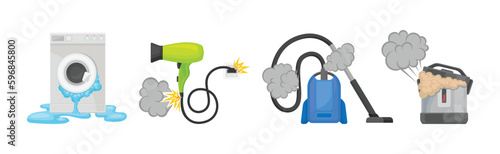 Different Broken and Damaged Home Appliances Vector Set
