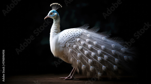 fascinating albino peacock displaying its magnificent, intricately patterned plumage, generative ai
