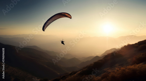 individual soars through the sky in a thrilling paragliding adventure, generative ai