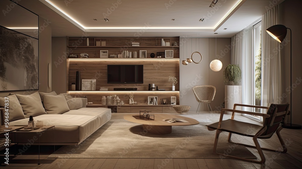 Fototapeta premium Redefining Living Room Luxury through Generative AI Design