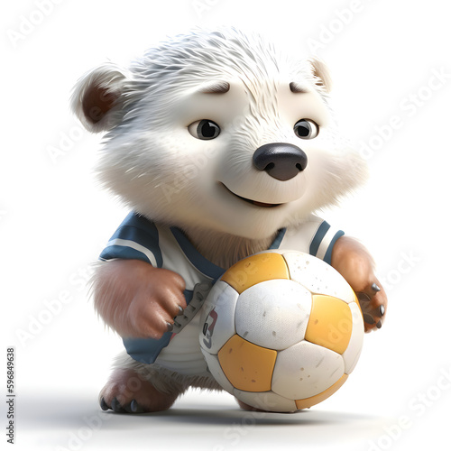 3D rendering of a cute cartoon raccoon with a soccer ball