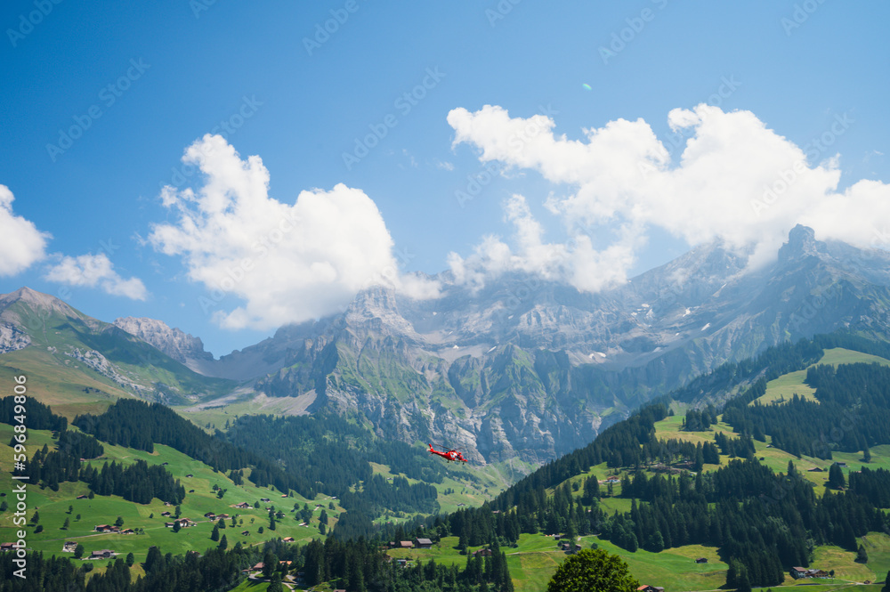 Adelboden, Switzerland - July 24, 2022 - Summer view of Adelboden village and city center