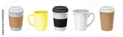 Different Mug and Cups Ceramic and Paper for Drink Vector Set