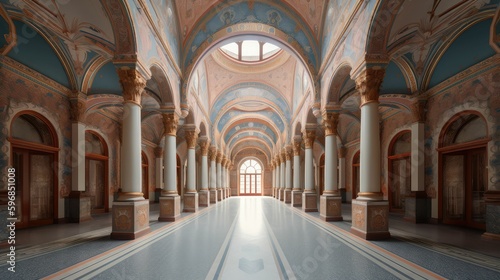 Capturing the Elegance of a High Ceiling Christian Church Interior through Generative AI Illustration © jambulart