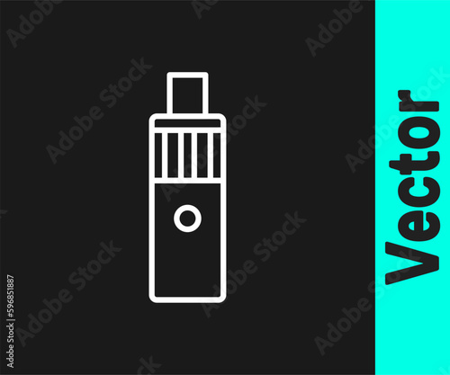 White line Vape mod device icon isolated on black background. Vape smoking tool. Vaporizer Device. Vector