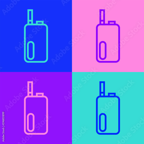 Pop art line Electronic cigarette icon isolated on color background. Vape smoking tool. Vaporizer Device. Vector