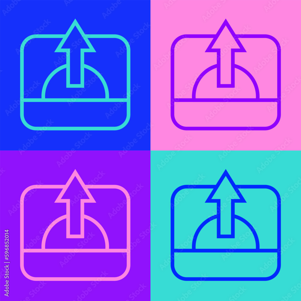 Pop art line Sunrise icon isolated on color background. Vector Pop art line Sunrise icon isolated on color background. Vector