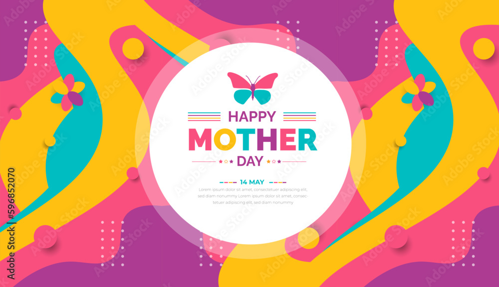 happy mother day background or banner design template with unique shape and  colorful design.