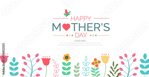 happy mother day background or banner design template with colorful flower design template.