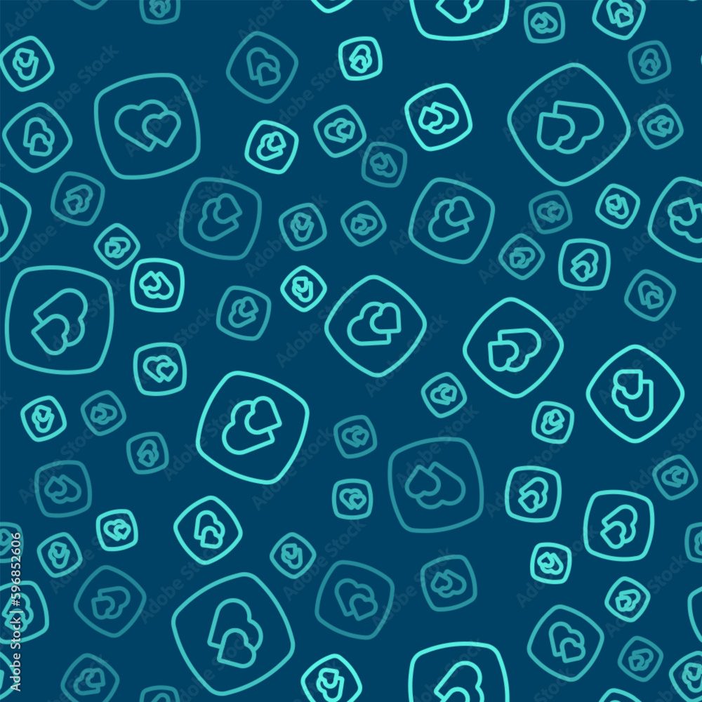 Green line Heart icon isolated seamless pattern on blue background. Romantic symbol linked, join, passion and wedding. Happy Valentines day. Vector Green line Heart icon isolated seamless pattern on blue background. Romantic symbol linked, join, passion and wedding. Happy Valentines day. Vector