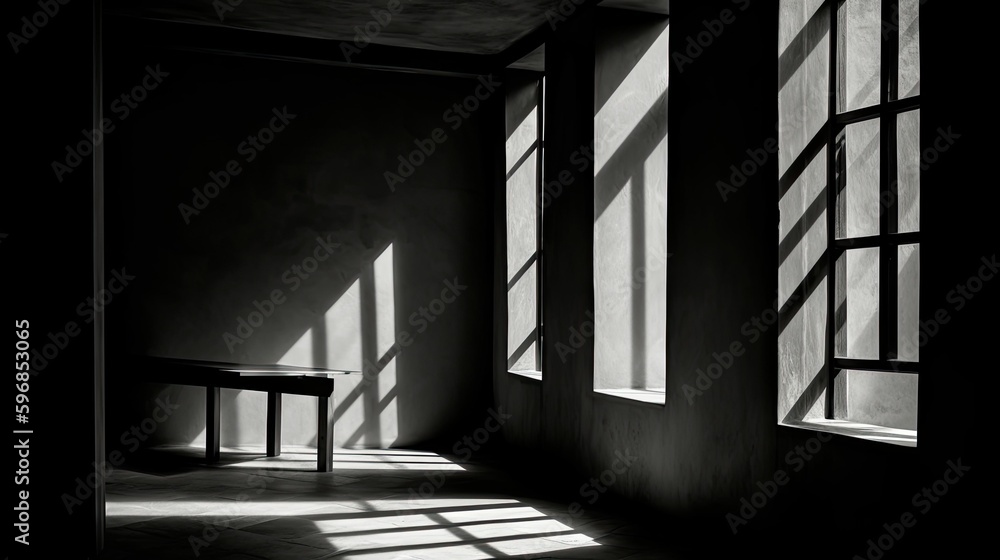 Fototapeta premium A Black and White Photographic Exploration of a Minimalist House with Generative AI