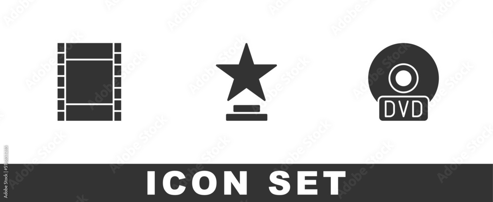 Set Play Video, Movie trophy and CD or DVD disk icon. Vector Set Play Video, Movie trophy and CD or DVD disk icon. Vector