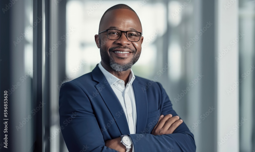 Fototapeta premium Confident Successful Businessman in Modern Office Setting. Generative AI.