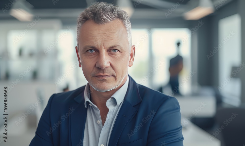Confident Successful Businessman in Modern Office Setting. Generative AI. Confident Successful Businessman in Modern Office Setting. Generative AI.
