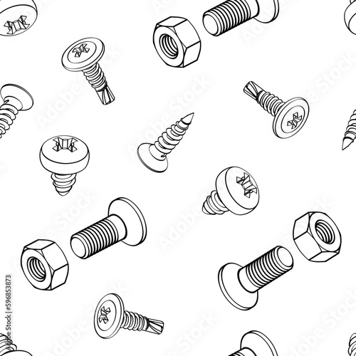 bolt screw washer seamless pattern, Vector illustration
