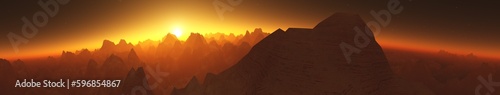 Star rising over an asteroid  sunset over an alien surface  3d rendering
