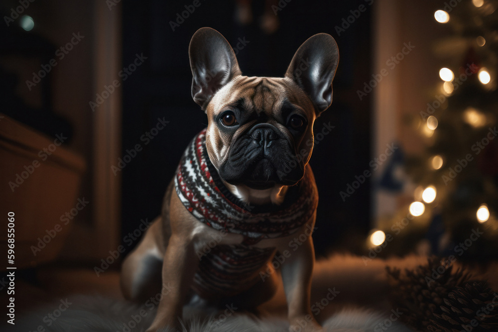 Heartwarming Christmas Scene with Playful Dog in Sweater