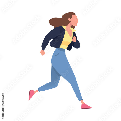 Woman Character Hurrying Running Fast Feeling Panic of Being Late Vector Illustration