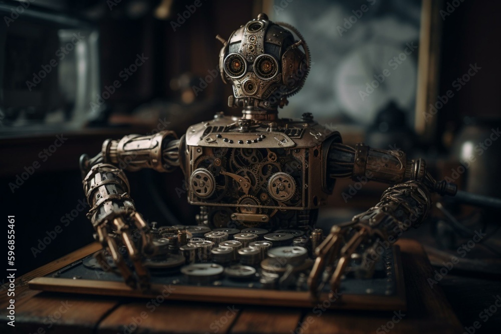 Mechanical automaton with vintage aesthetic. Generative AI