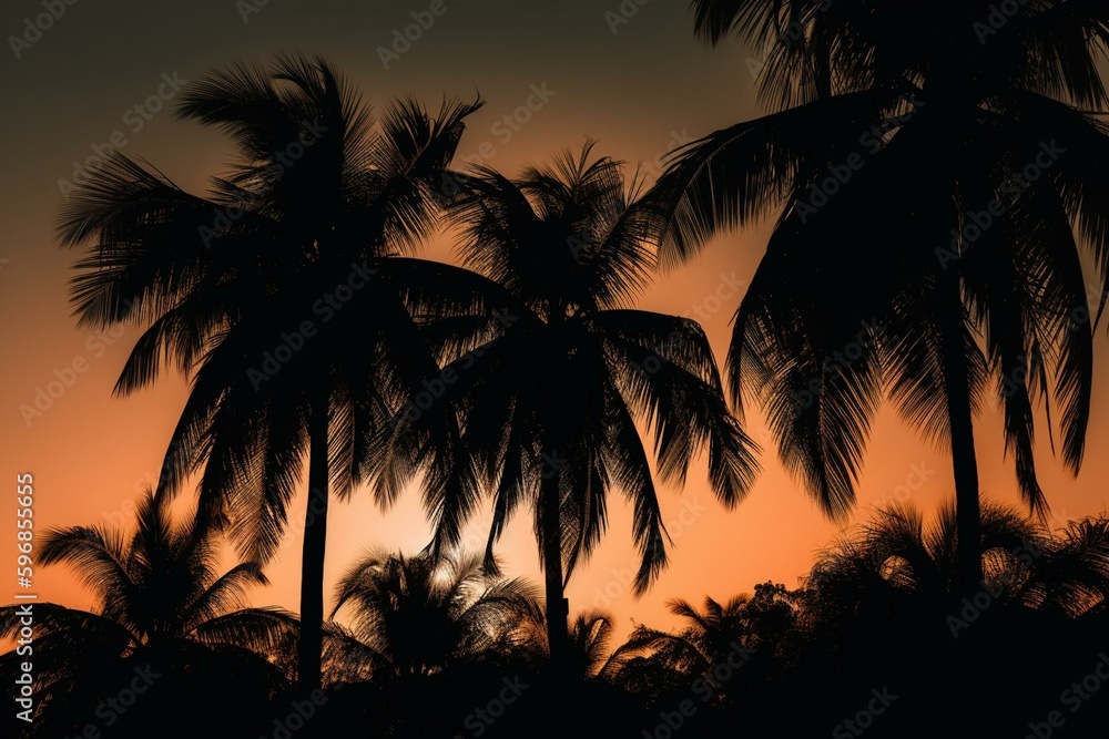 Fresh palm tree silhouettes isolated on a background. Generative AI