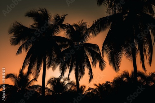 Fresh palm tree silhouettes isolated on a background. Generative AI