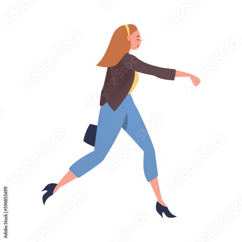 Woman Character Hurrying Running Fast Feeling Panic of Being Late Vector Illustration