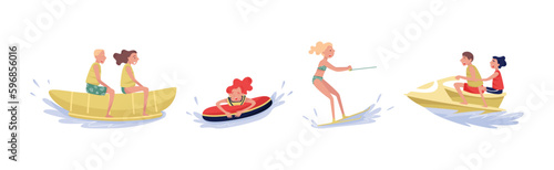 People Characters Engaged in Water Summertime Sport Vector Illustration Set © Happypictures
