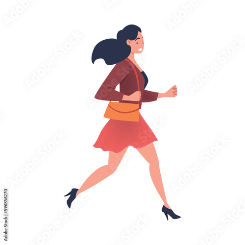 Woman Character Hurrying Running Fast Feeling Panic of Being Late Vector Illustration