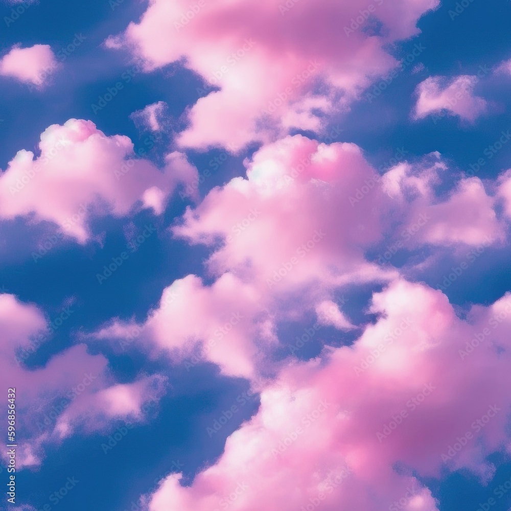 Seamless Pink Clouds in Blue Sky Repeating Pattern Illustration [Generative AI]