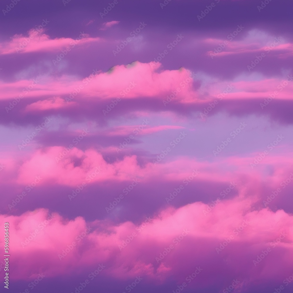 Seamless Pink and Purple Sunset Clouds Repeating Pattern Illustration [Generative AI]