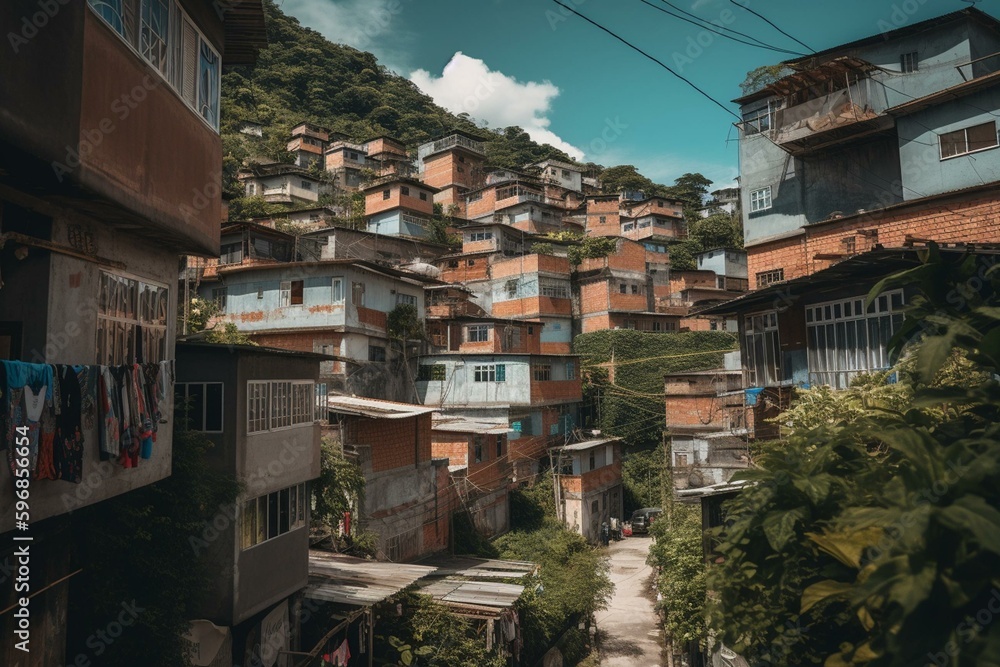 Vibrant Rio de Janeiro favela showcasing the city's charm and diversity. Generative AI