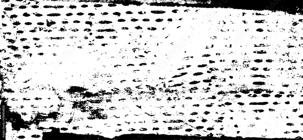 Naklejka premium Monochrome texture composed of irregular graphic elements. Distressed uneven grunge background. Abstract vector illustration. Overlay for interesting effect and depth. Isolated on white background.