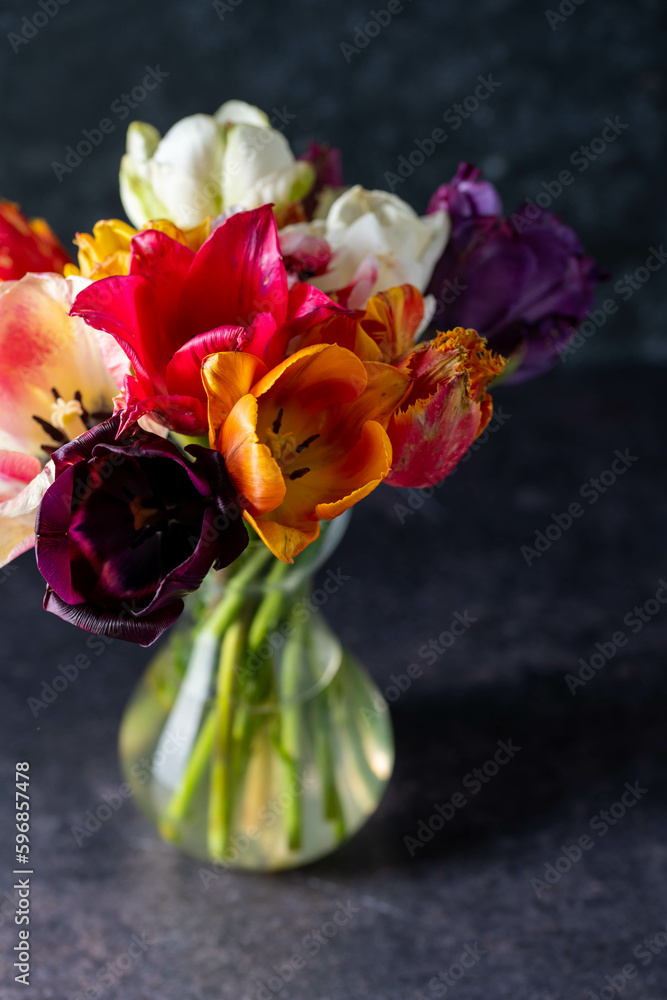 Colorful tulips in a bouquet with pink, red, yellow flowers Colorful tulips in a bouquet with pink, red, yellow flowers