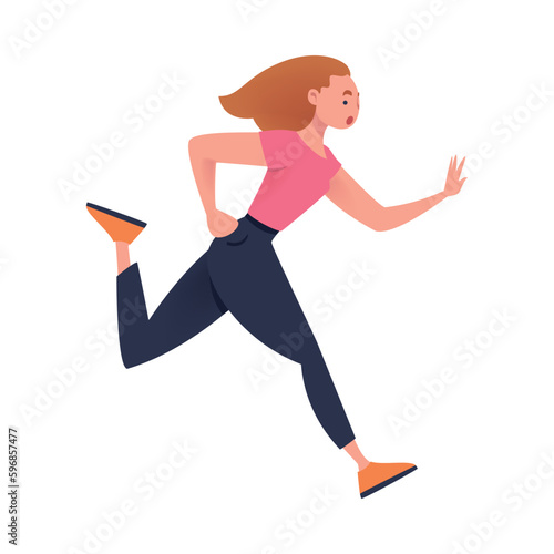 Woman Character Hurrying Running Fast Feeling Panic of Being Late Vector Illustration