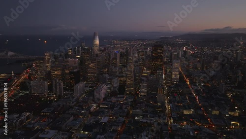 Wallpaper Mural Evening city from height. Aerial footage of downtown skyscrapers at dusk. Torontodigital.ca