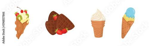 Waffle Sweet Dessert and Sugary Confection Vector Set