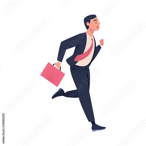 Man Character with Briefcase Hurrying Running Fast Feeling Panic of Being Late Vector Illustration