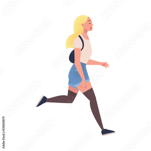 Woman Character Hurrying Running Fast Feeling Panic of Being Late Vector Illustration