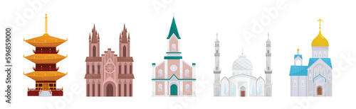 Temples and Place of Worship of Different Religion Vector Set