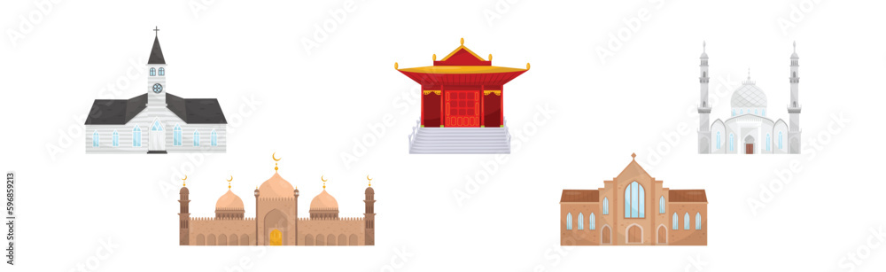 Temples and Place of Worship of Different Religion Vector Set