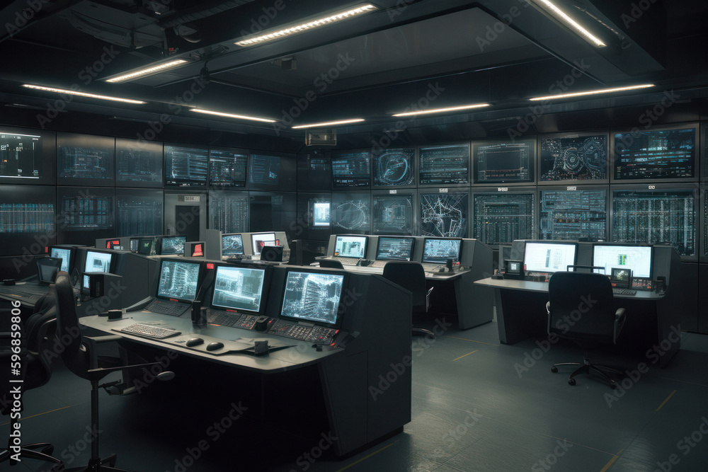 Modern Security Control Room with Cutting-Edge Technology