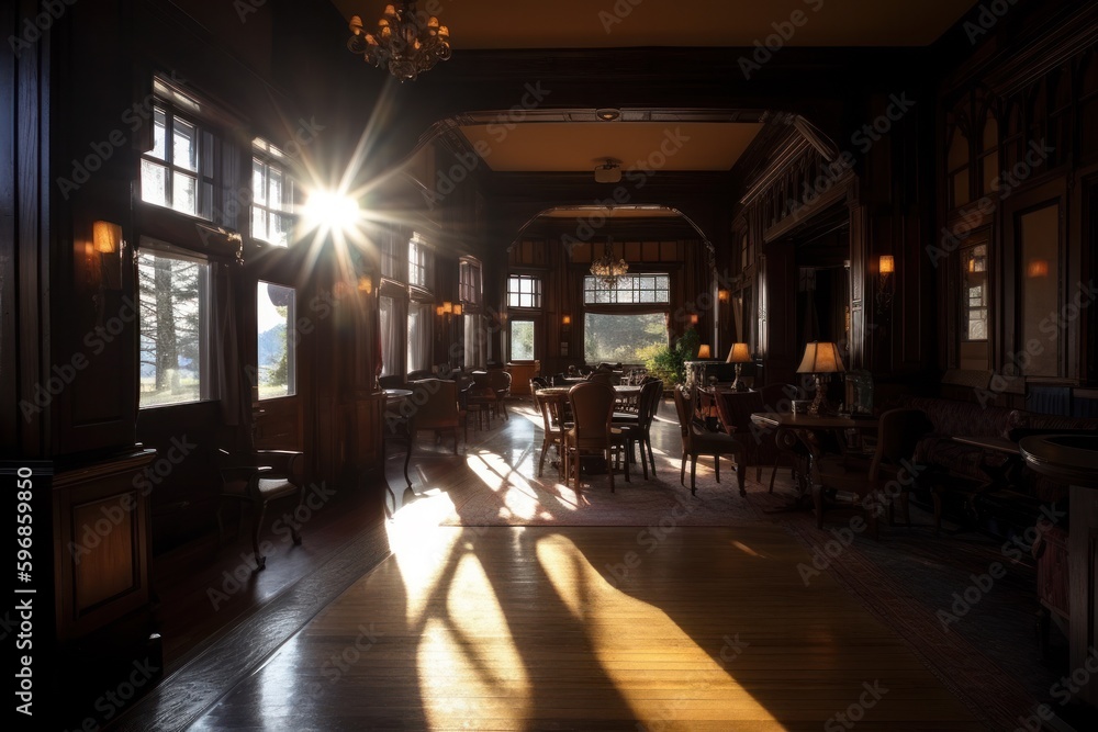 Restaurant von Innen mit Sonnenaufgang