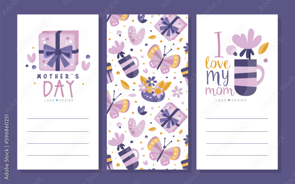 Mothers Day Card with Logo and Floral Element Backdrop and Lines for Writing Vector Template