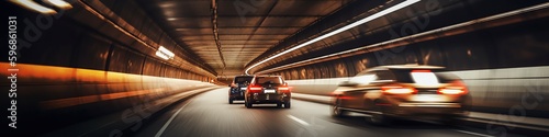 illustration, blurred car and traffic in the panoramic tunnel, website header, generative ai © Jorge Ferreiro